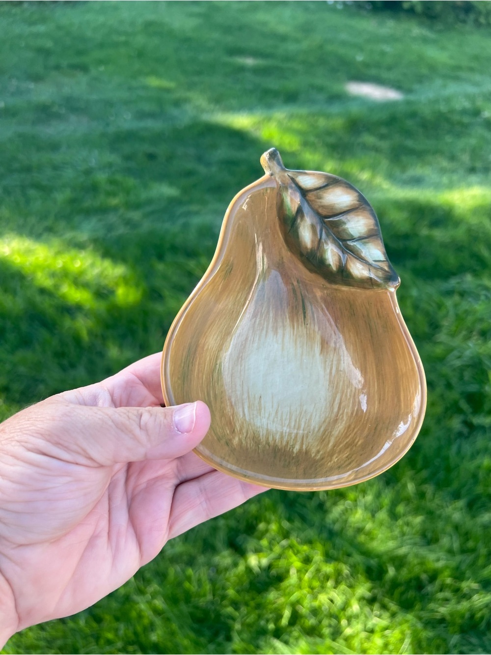 Sakura Pear-Shaped Ceramic Dish in Brown and Green